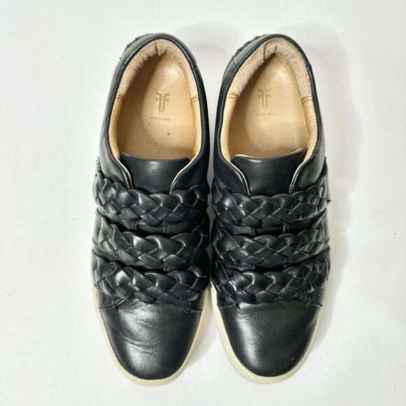 Frye Sneaker Women 7 1/2 M Black Ivy Braid Strap Leather Rubber Indie Athleisure - Picture 2 of 8